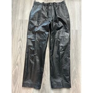 Bagazio Mens Black 100% Real Leather Pleated Straight Leg Pants Size 38 luxury